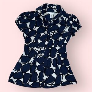 Diane Von Furstenberg Abstract Navy  Black and White Button Down Shirt sz 0 XXS